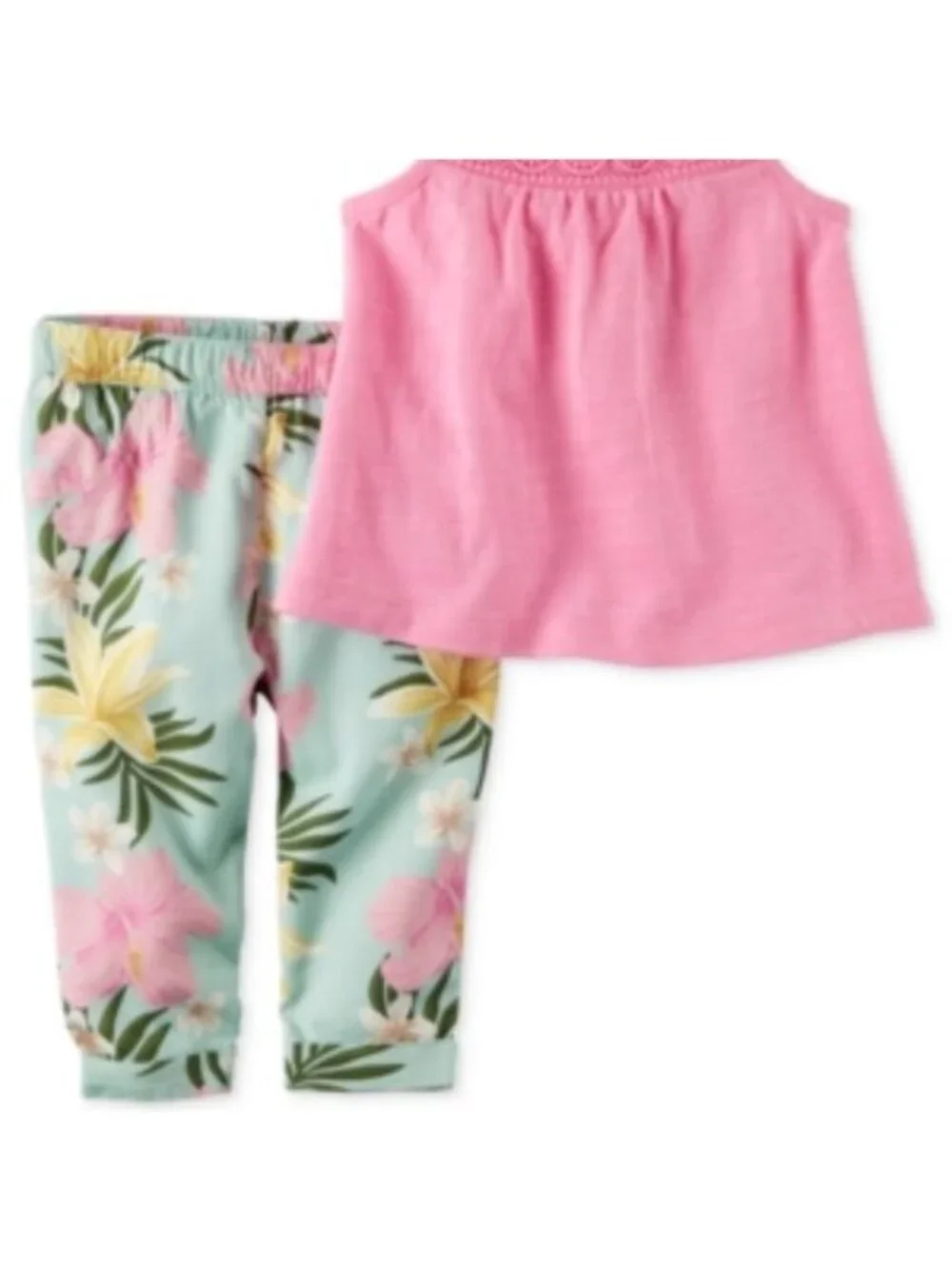 Carter's 2-Pc. Cotton Crochet-Detail Tank & Floral-Print Leggings Set, Size 3m